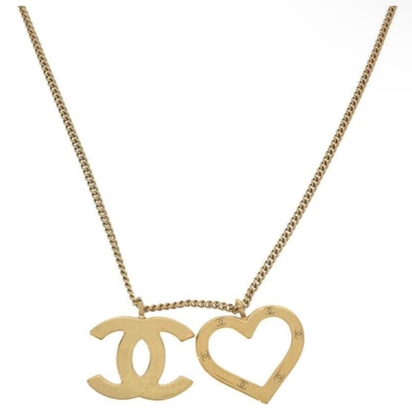 CHANEL Jewelry - CHANEL Necklace CC Logo & Heart Charms Gold Plated w/Box & COA